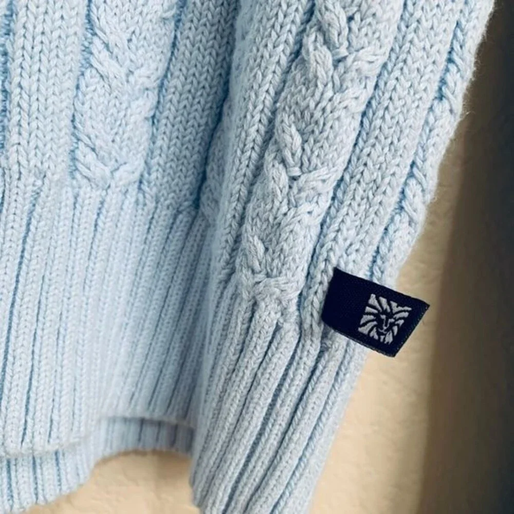 Anne Klein blue sweater Long sleeve crew neck cable knit cottagecore size L